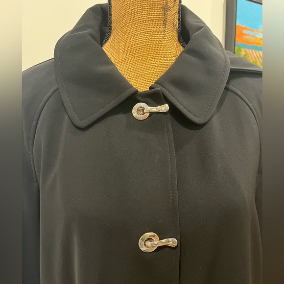 London Fog Trenchcoat Jacket Detachable Hood Black Gold Hardware Size Large - Picture 3 of 16